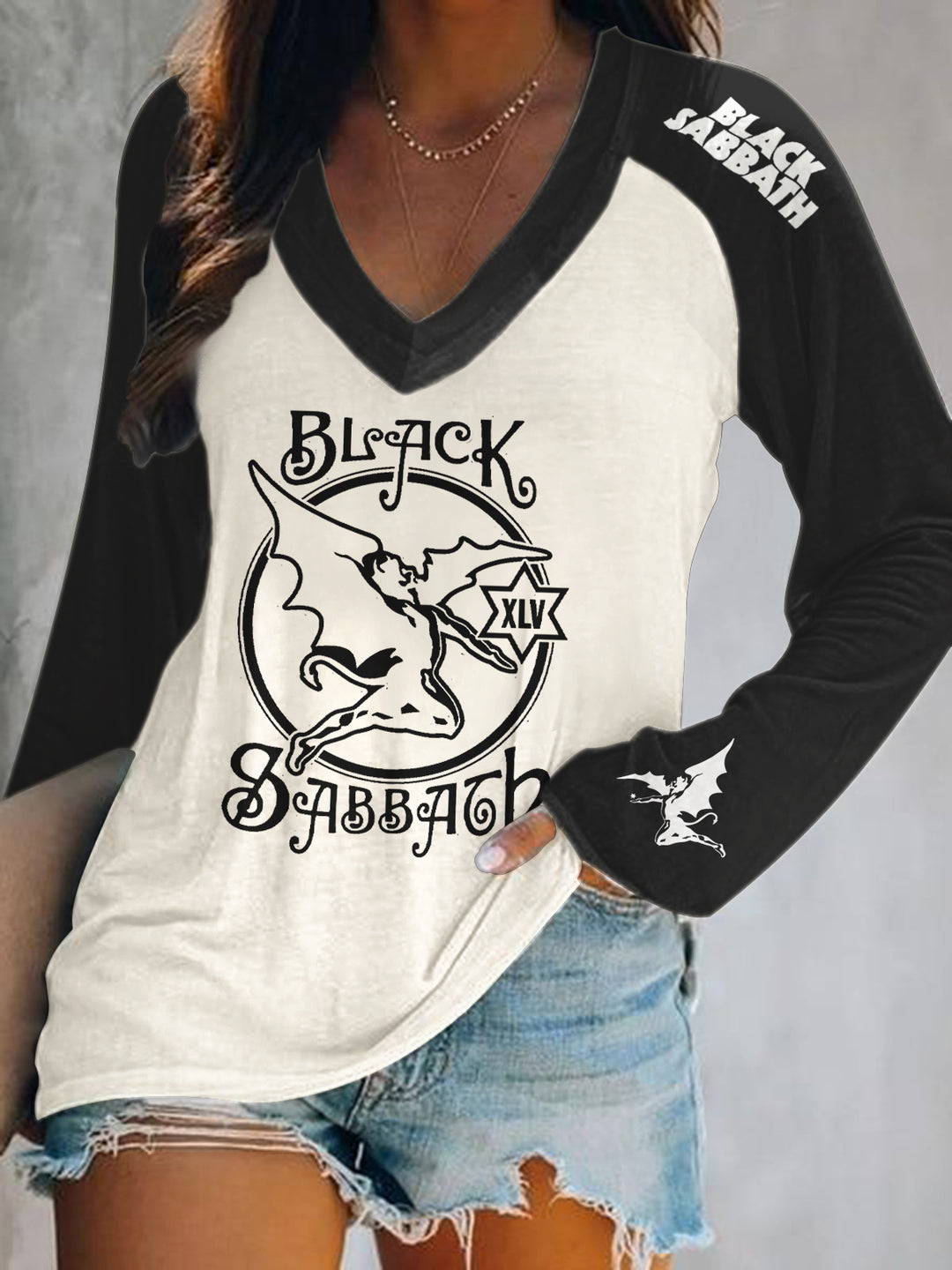 In Memory of Ozzy Osbourne Print V-Neck Long Sleeve Top