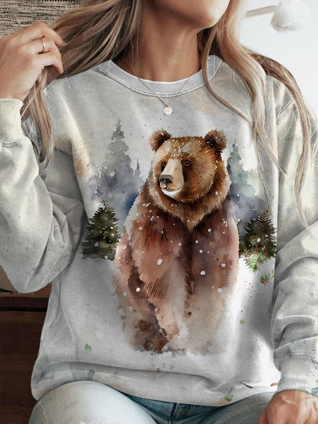 Women's Bear Printed Long Sleeve Casual Top