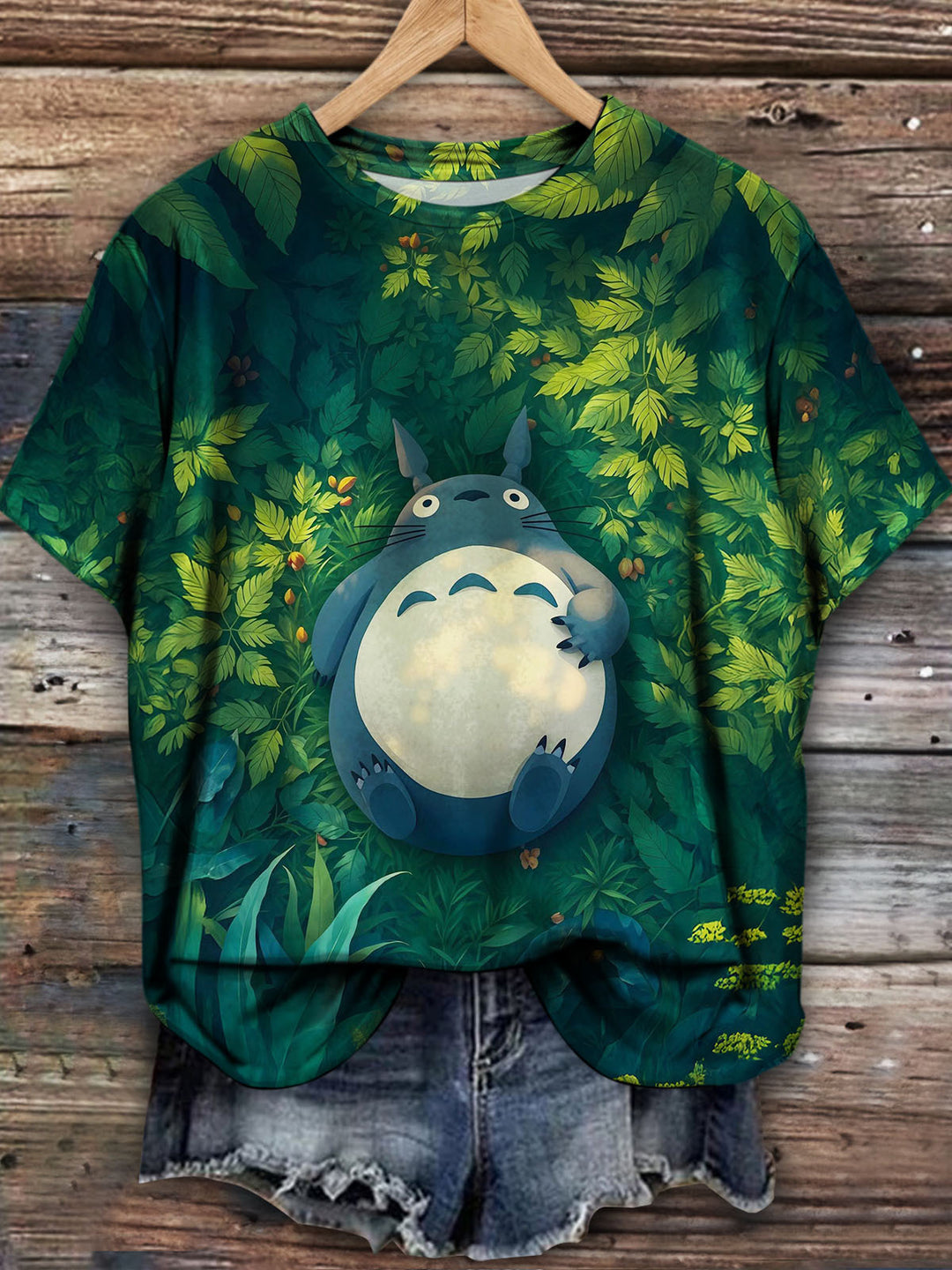 Women's Forest Cat Botanical Printed Vacation T-shirt