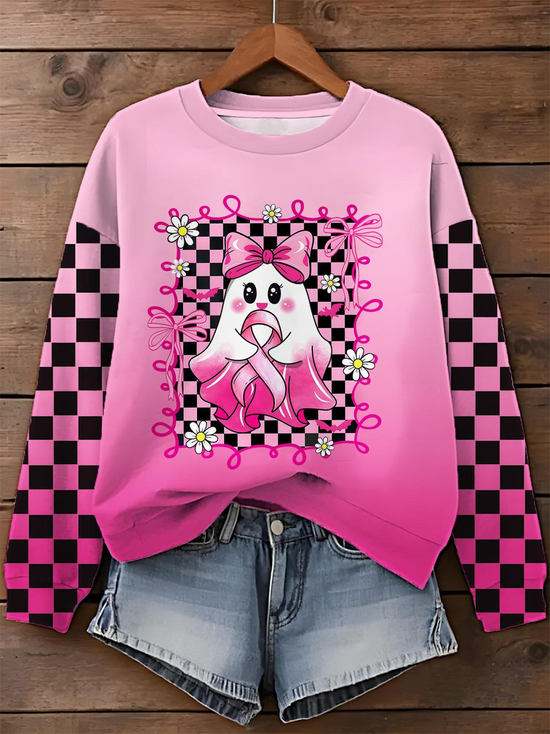 Breast Cancer Printed Long Sleeve Casual Top
