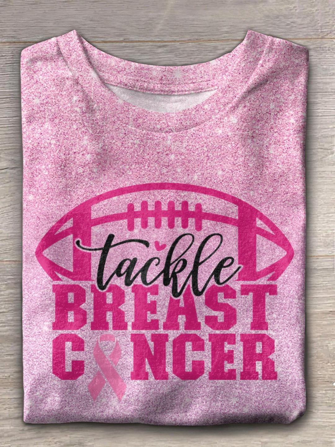 Pink Breast Cancer Football Crew Neck T-shirt