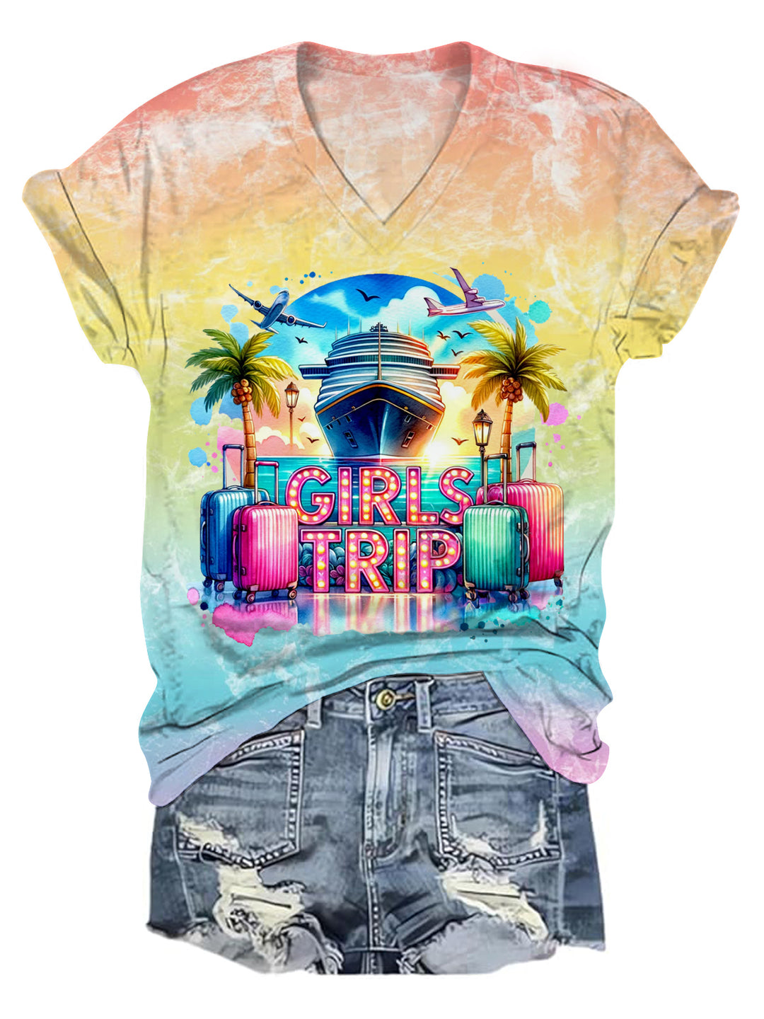 Cruise Girls Trip Vacation V-Neck T-Shirt