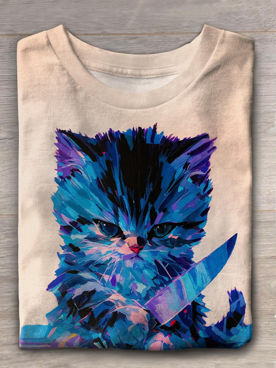 Cute Murder Kitty Crew Neck T-shirt