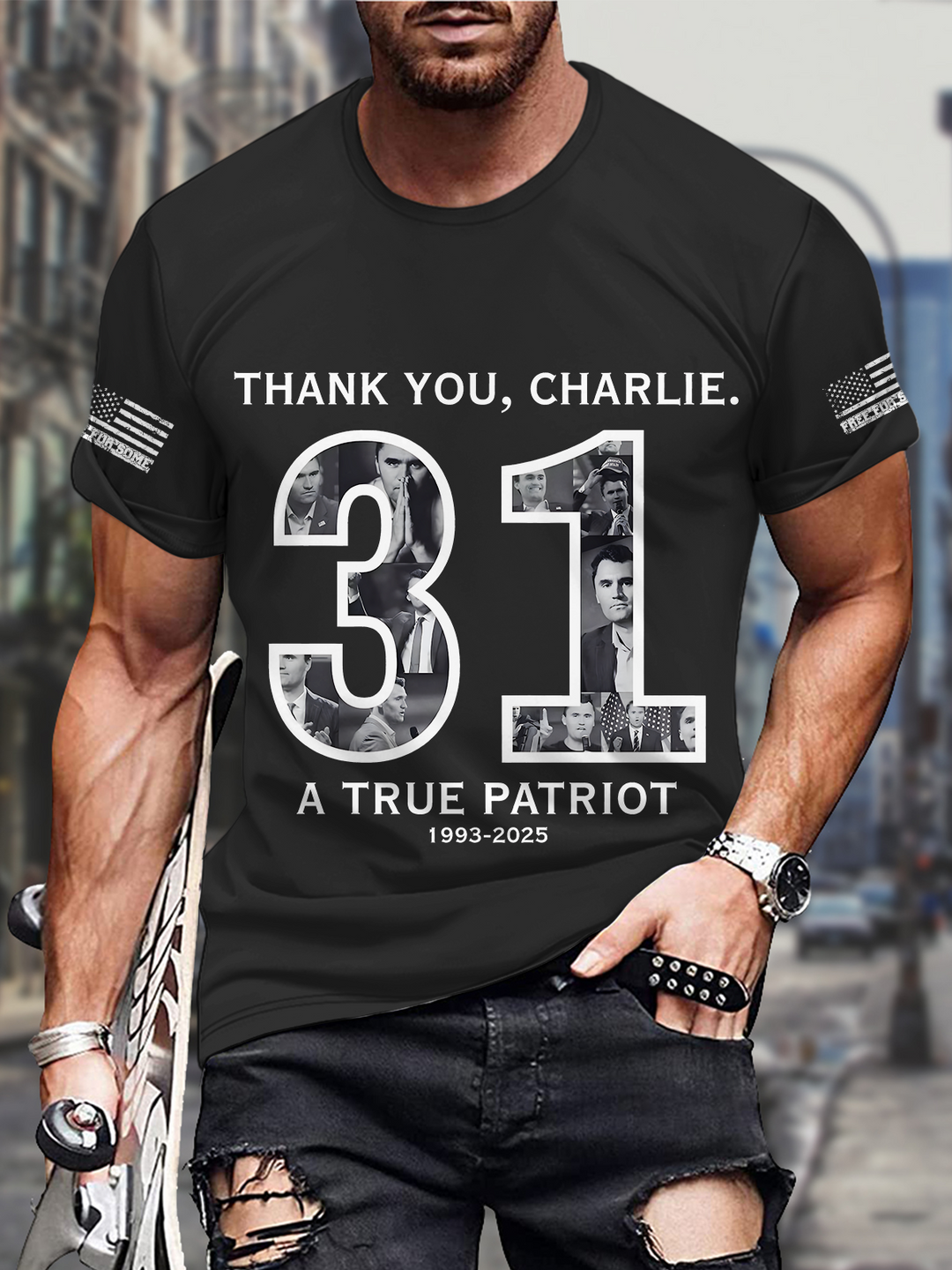 Thank you Charlie 31 A True Patriot Round Neck Short Sleeve Men's T-shirt