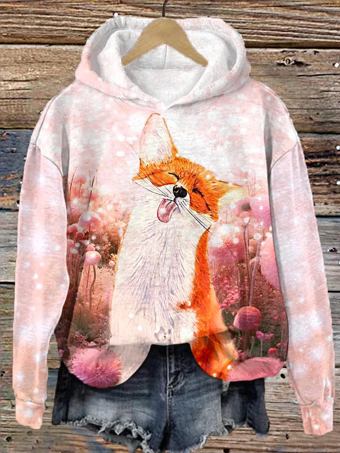 Women's Winter Cute Fox Print Long Sleeve Printed Hoodie