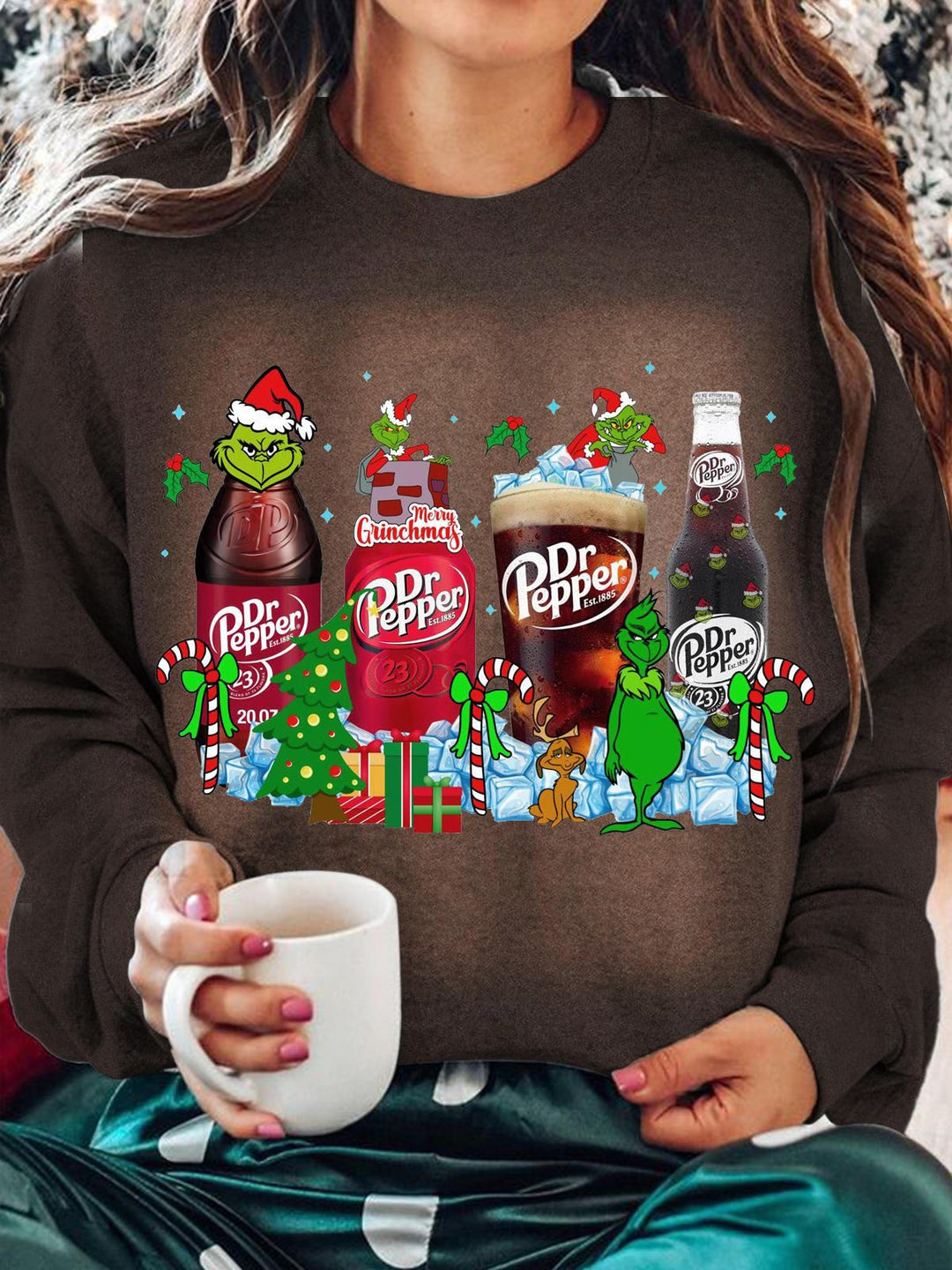 Dr Pepper Christmas Printed Long Sleeve Casual Top