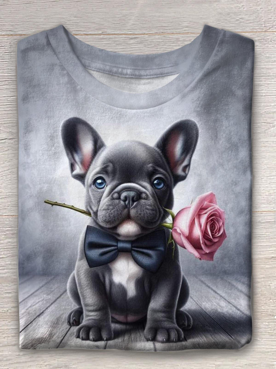 Cute Rose Dog Crew Neck T-shirt