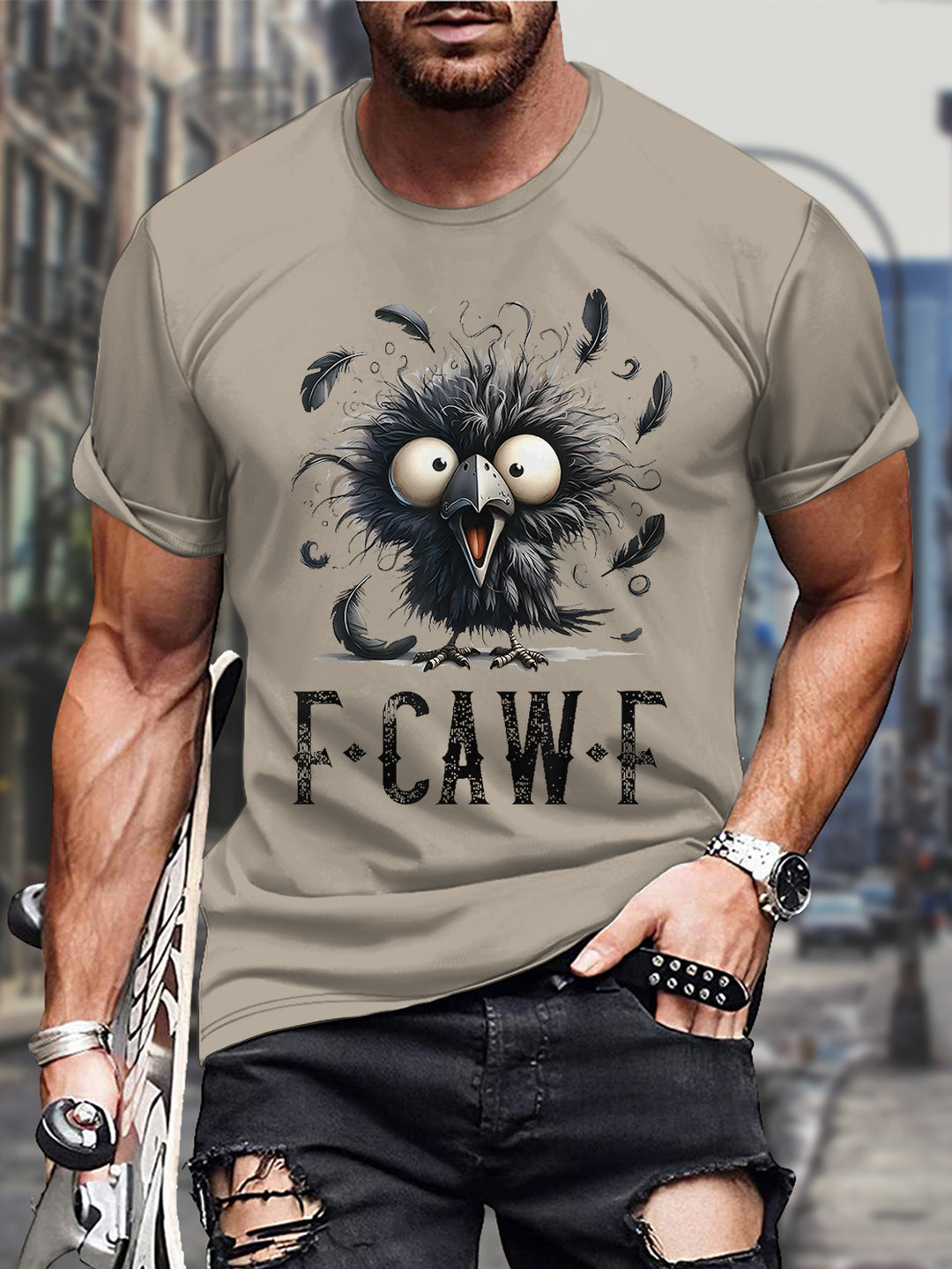 F-Caw-F Round Neck Short Sleeve Men's T-shirt
