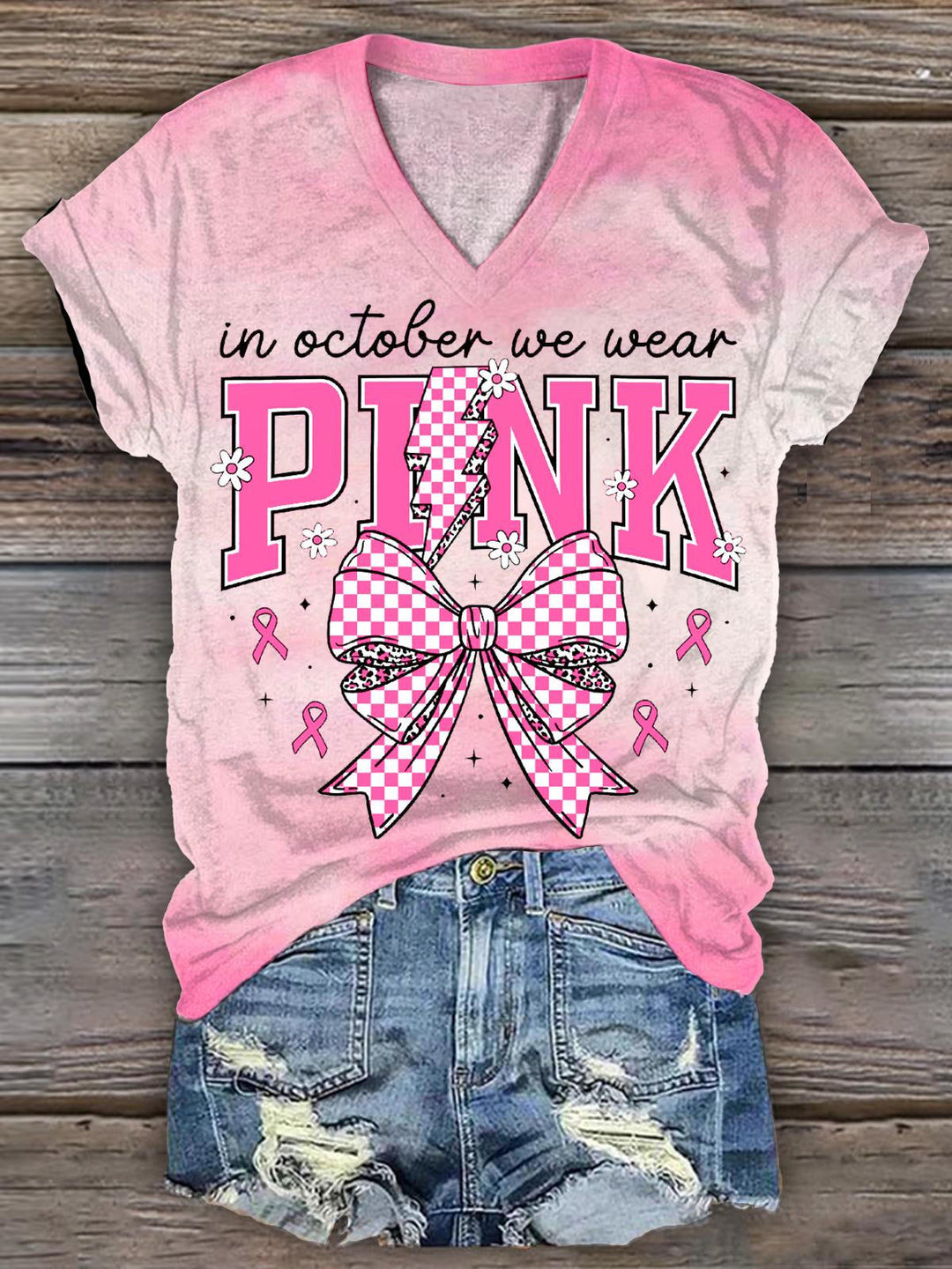 In October We Wear Pink V-Neck T-Shirt