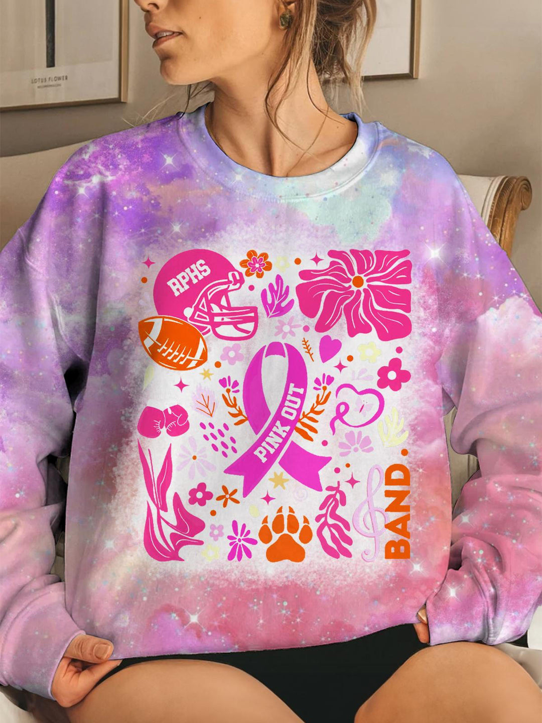 Women's Pink Out Breast Cancer Football Floral Print Top