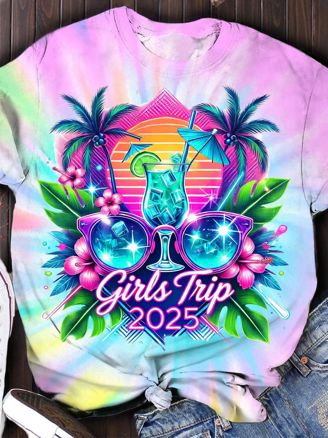 Summer Trip Vacation Girl Friends Crew Neck T-shirt