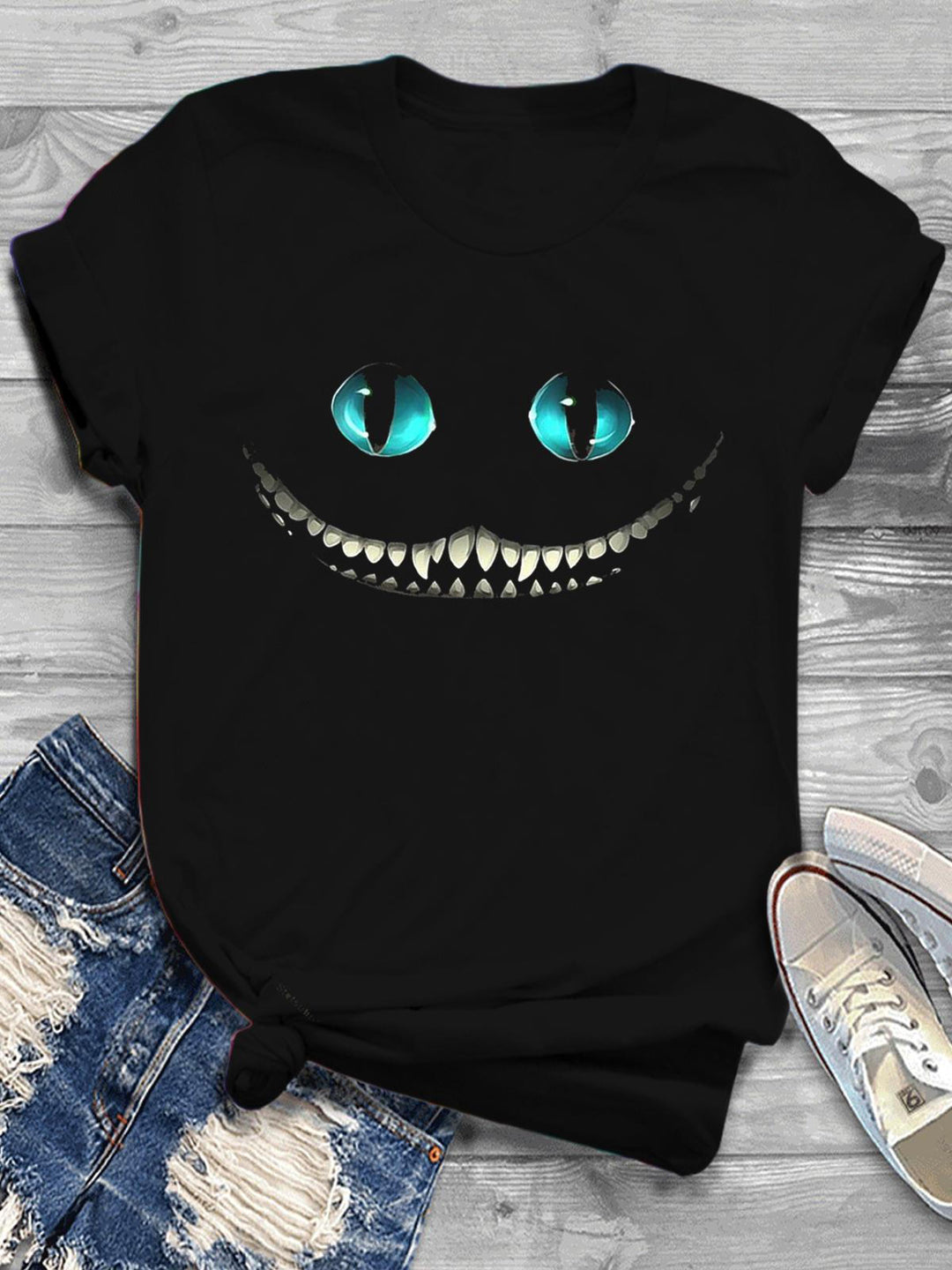 Cheshire cat Print Crew Neck T-shirt