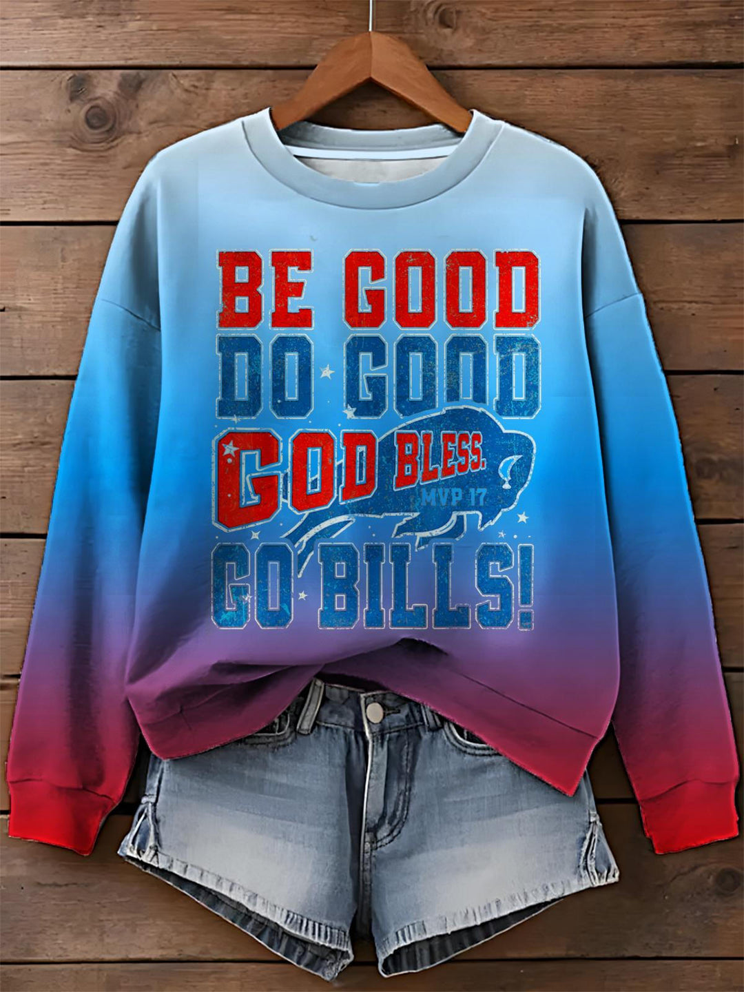 Be Good Do Good Go Bless Go Bills Bedrucktes, langärmliges Freizeitoberteil