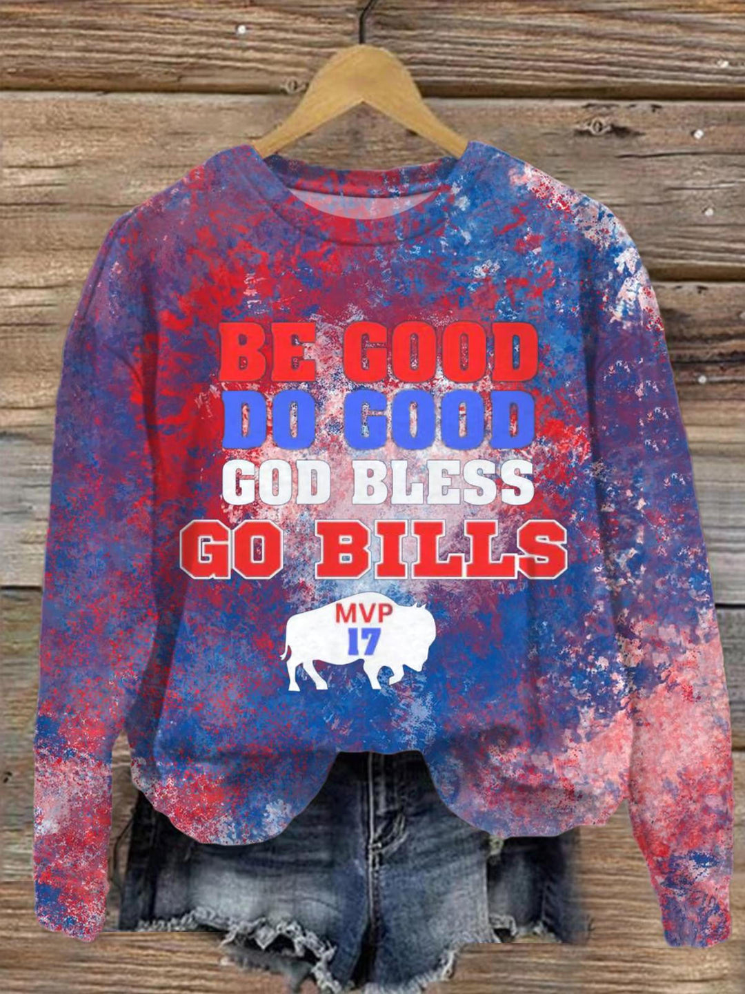 Be Good Do Good God Bless Go Bills Bedrucktes, langärmeliges Freizeitoberteil
