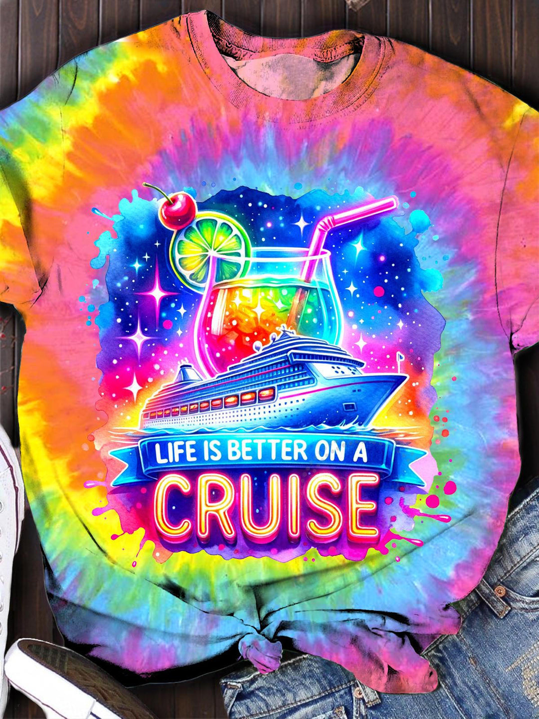 Watercolor Life is better on A Cruise Crew Neck T-shirt