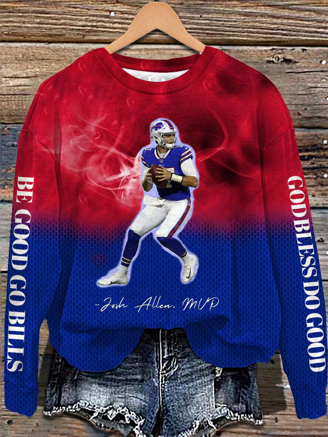 Be Good Do Good God Bless Go Bills Bedrucktes, langärmeliges Freizeitoberteil