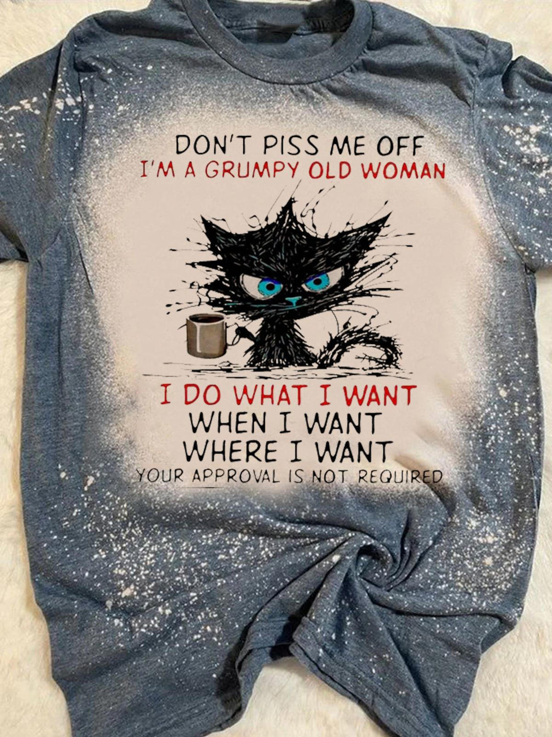 T-Shirt mit lustigem Katzen-Print „Don't Piss Me Off I'm A Grumpy Old Woman“