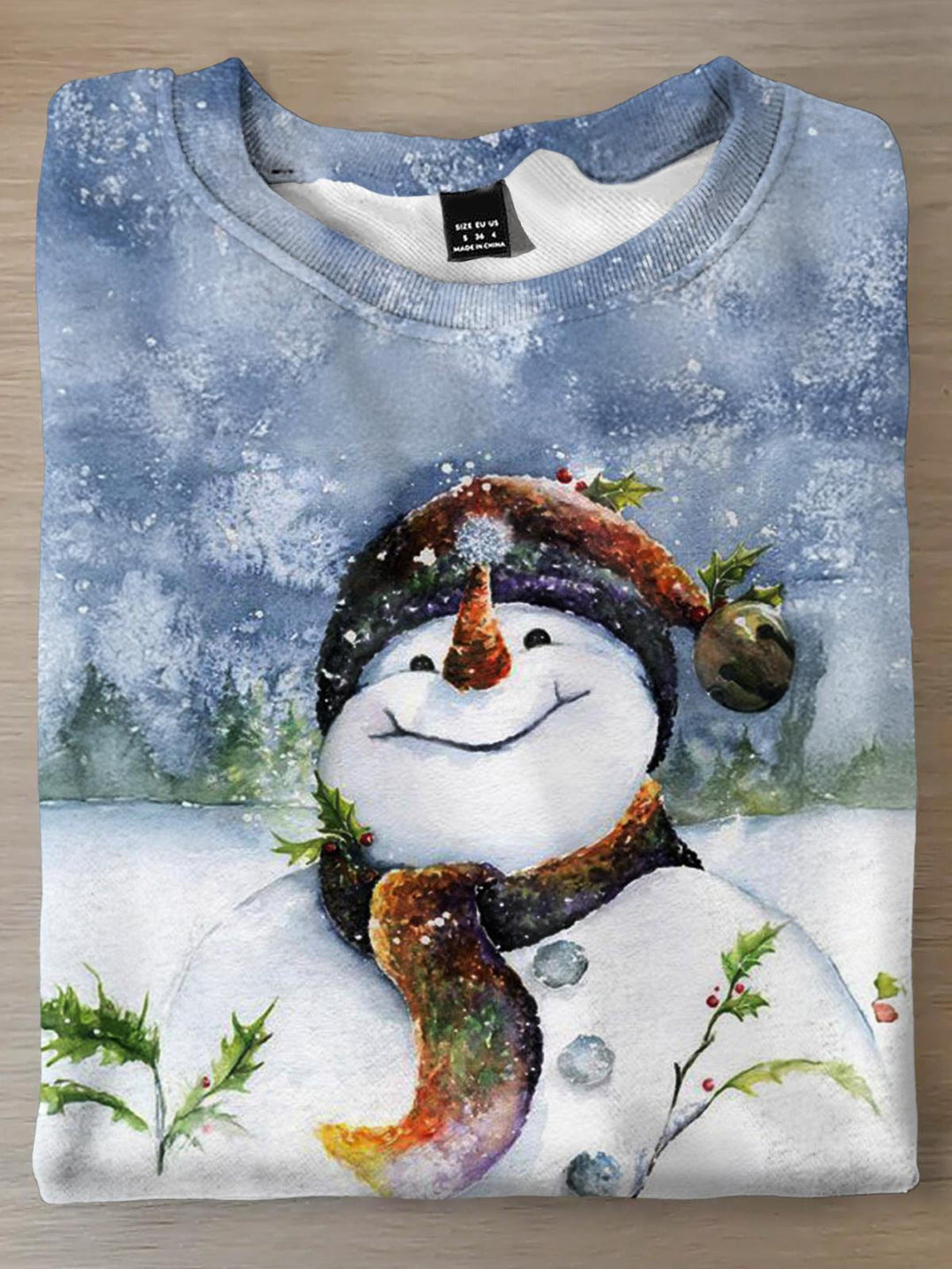 Langärmliges Oberteil mit weihnachtlichem Schneemann-Print für Damen