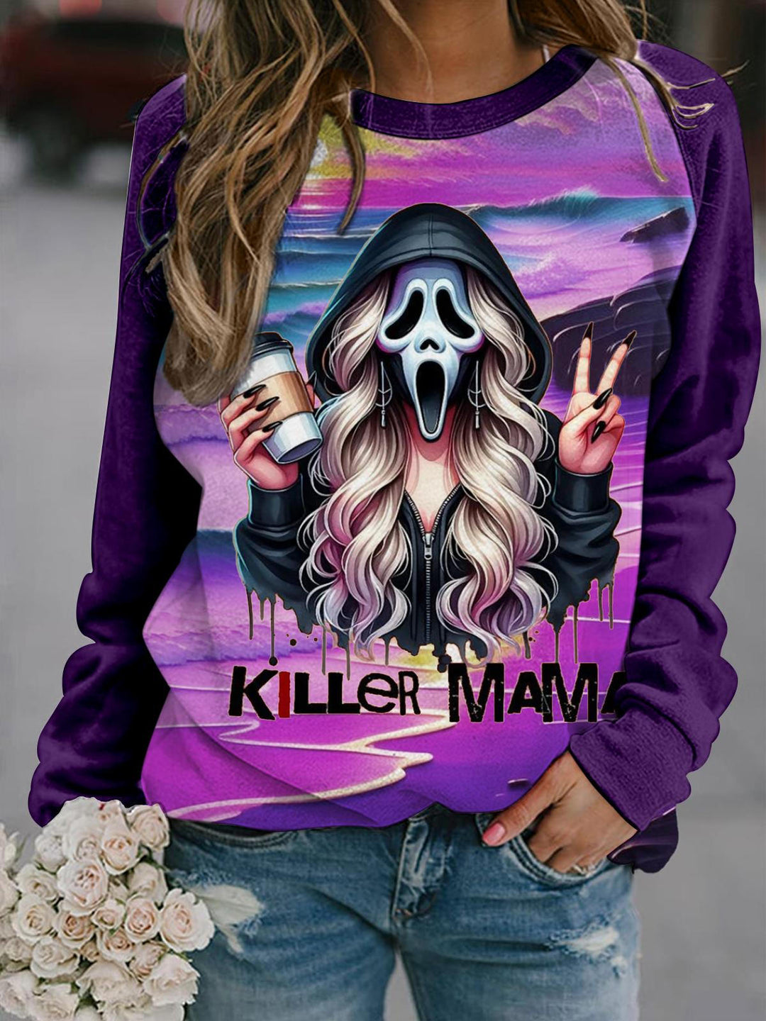 Women's Killer Mama Printed Casual Long Sleeve Top