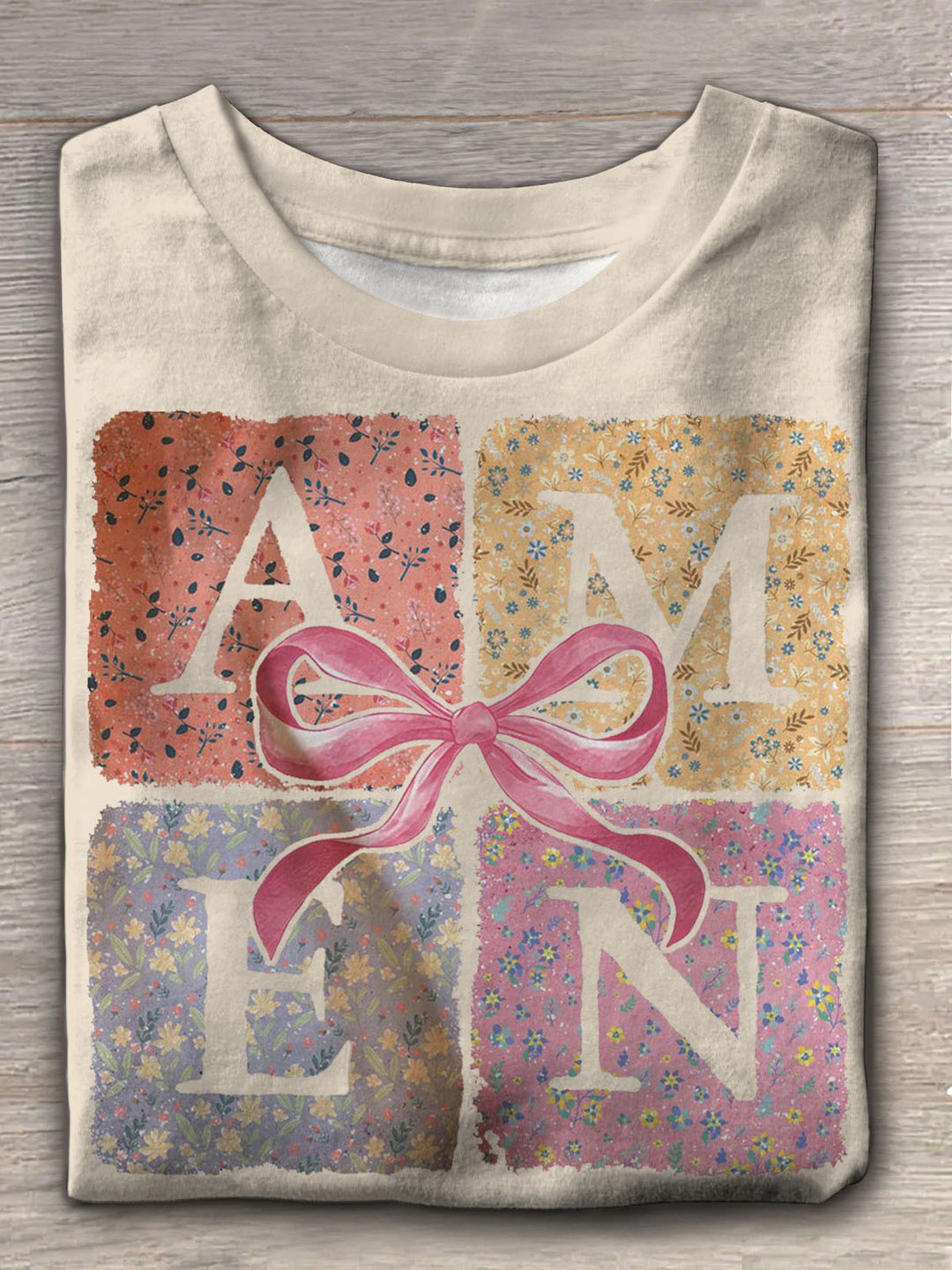 Amen Coquette Bow Jesus Easter Crew Neck T-shirt