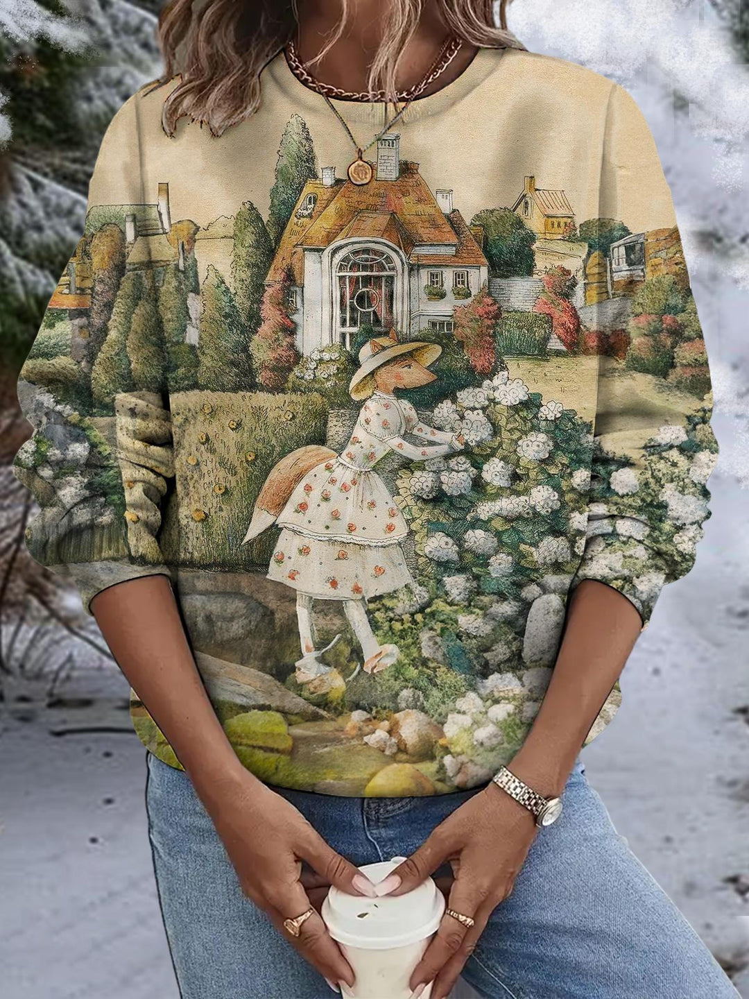 Women's Miss Fox Garden Print Long Sleeve Top