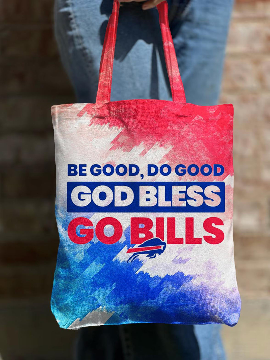 Sei gut, tu Gutes, Gott segne Go Bills, Schultertasche aus Canvas mit Reißverschluss