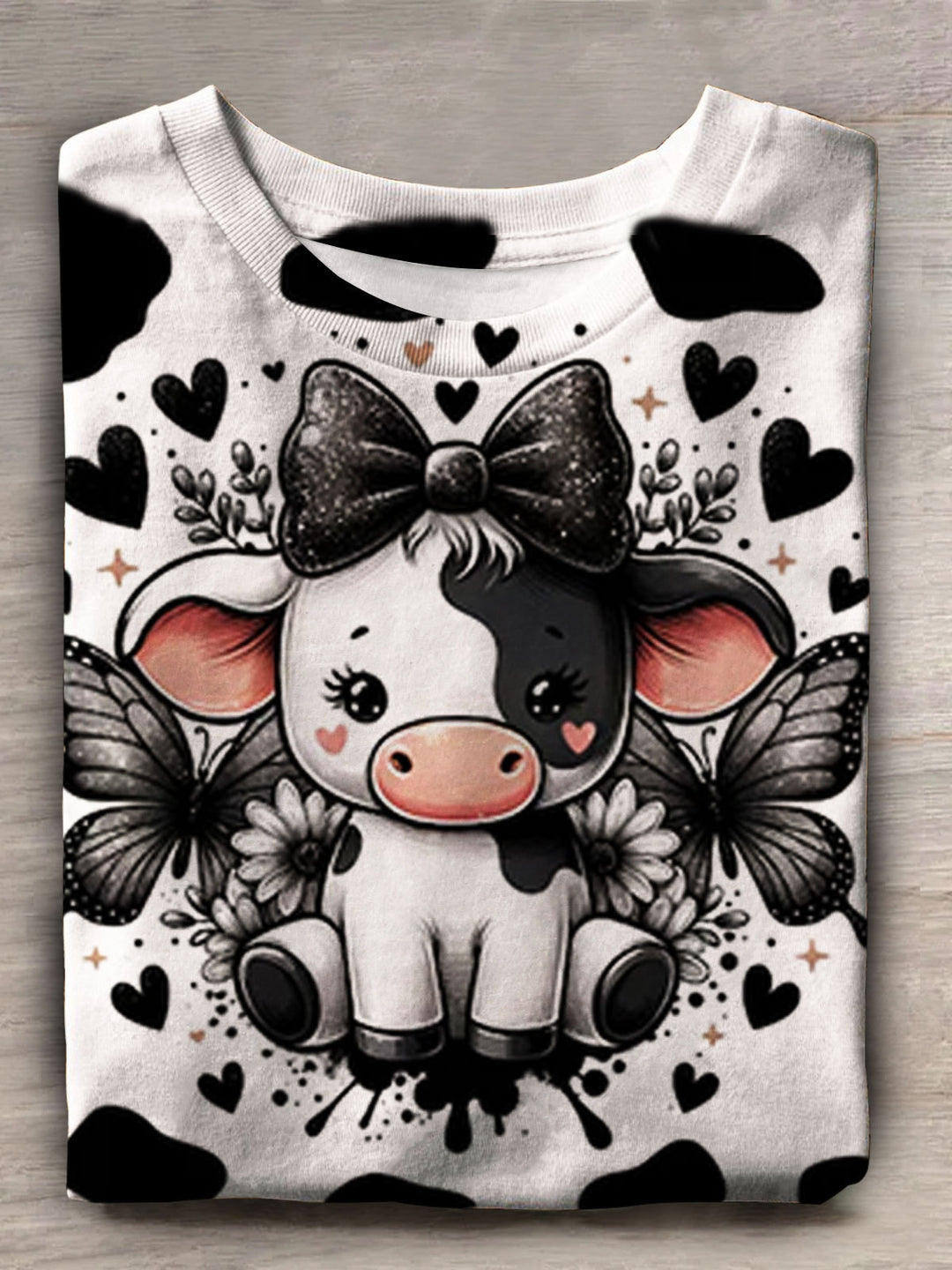 Cute Cow Print Short Sleeve Top
