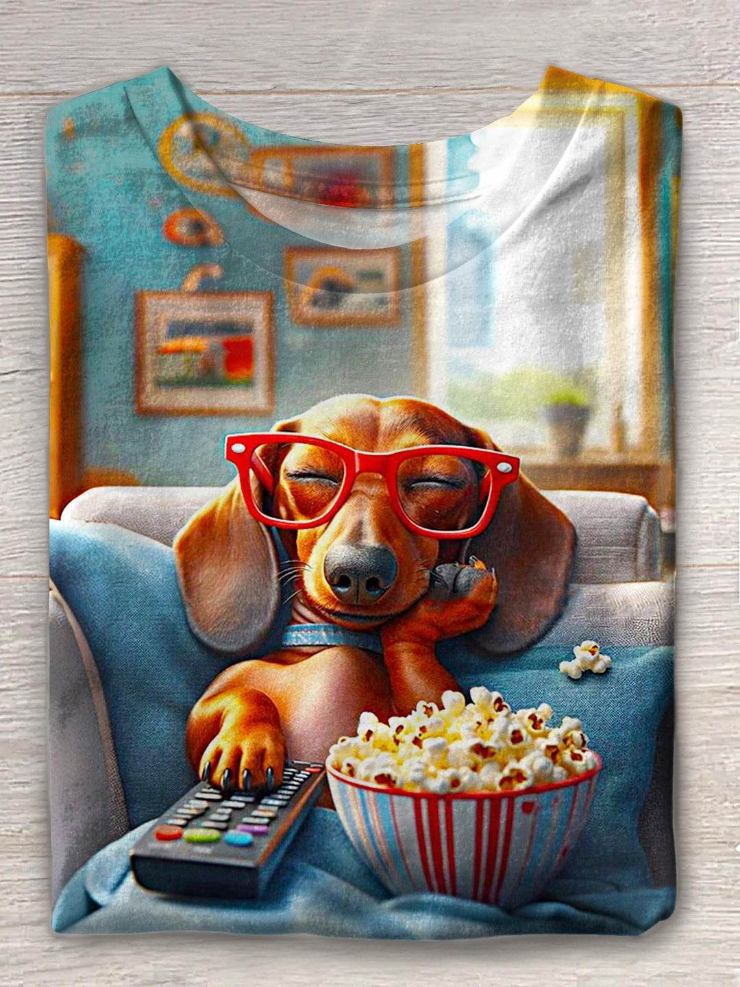 Cute Popcorn Dachshund Crew Neck T-shirt