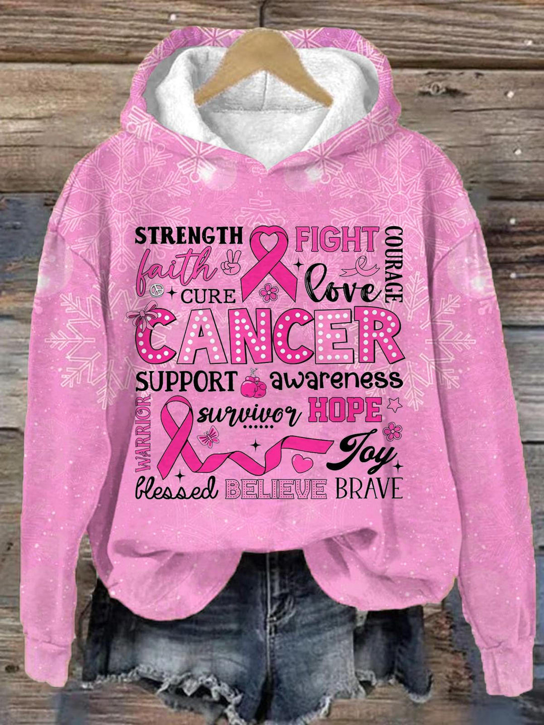 Fight Cancer Quotes Long Sleeve Printed Hoodie