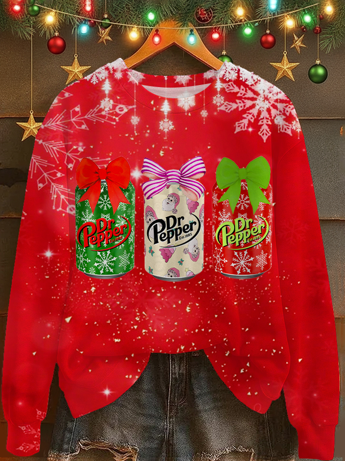 Christmas Dr Pepper Coquette Printed Long Sleeve Casual Top