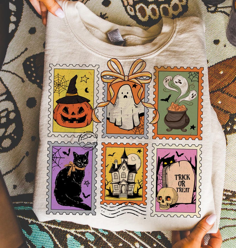 Retro Halloween Cat Ghost Halloween Washed T-shirt