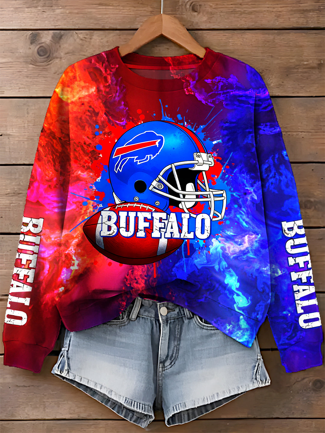 Buffalo Football Printed Long Sleeve Casual Top