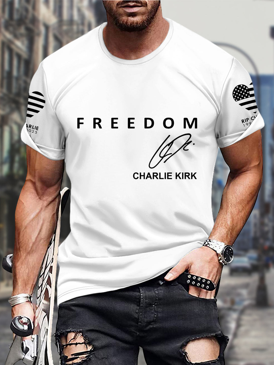 Freedom Charlie Kirk Round Neck Short Sleeve Men's T-shirt