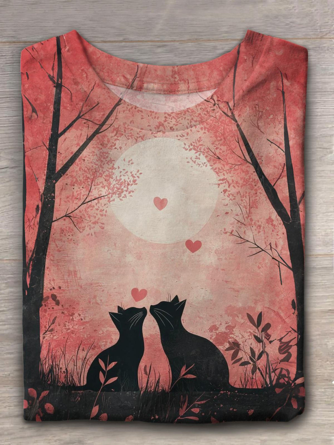 Kissing Cats Valentinstag Rundhals T-Shirt
