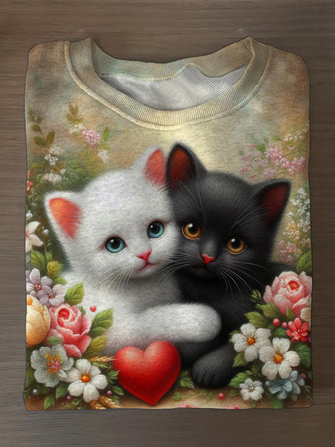Langärmliges Freizeitoberteil mit Katzen-Print zum Valentinstag