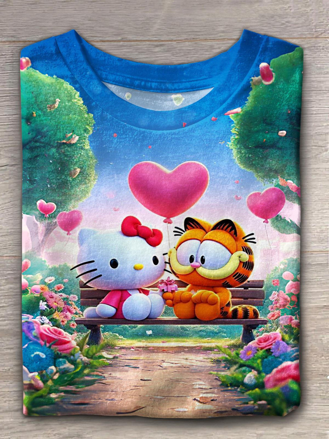 Women's Valentine's Day Garfield Print Crew Neck T-shirt