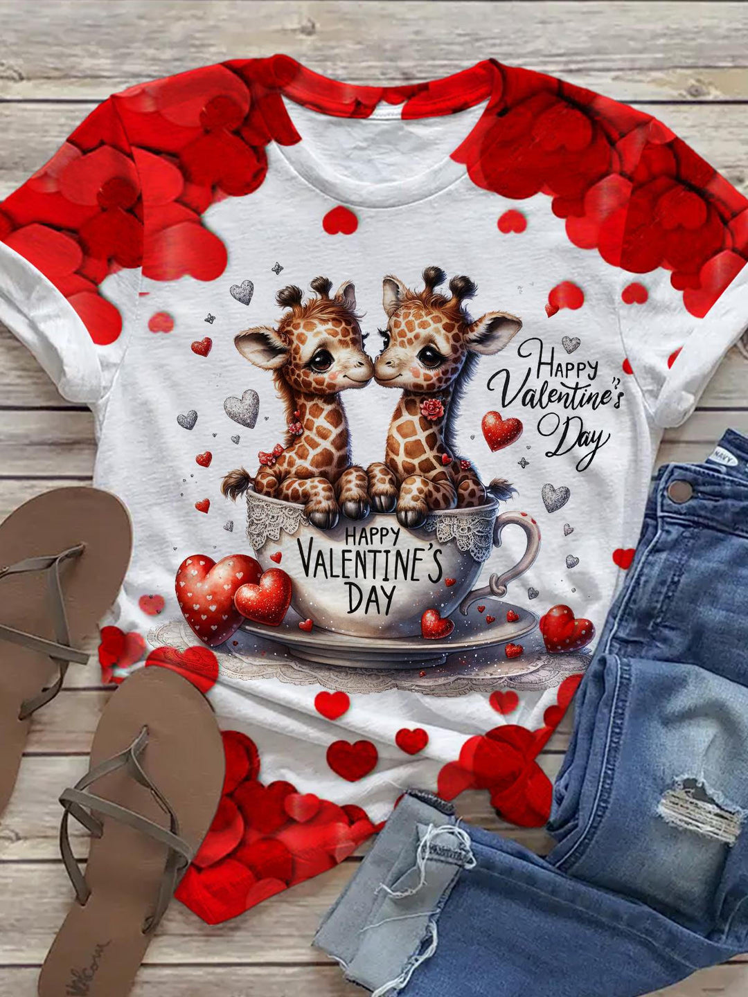 T-Shirt mit Rundhalsausschnitt „Happy Valentine's Day“