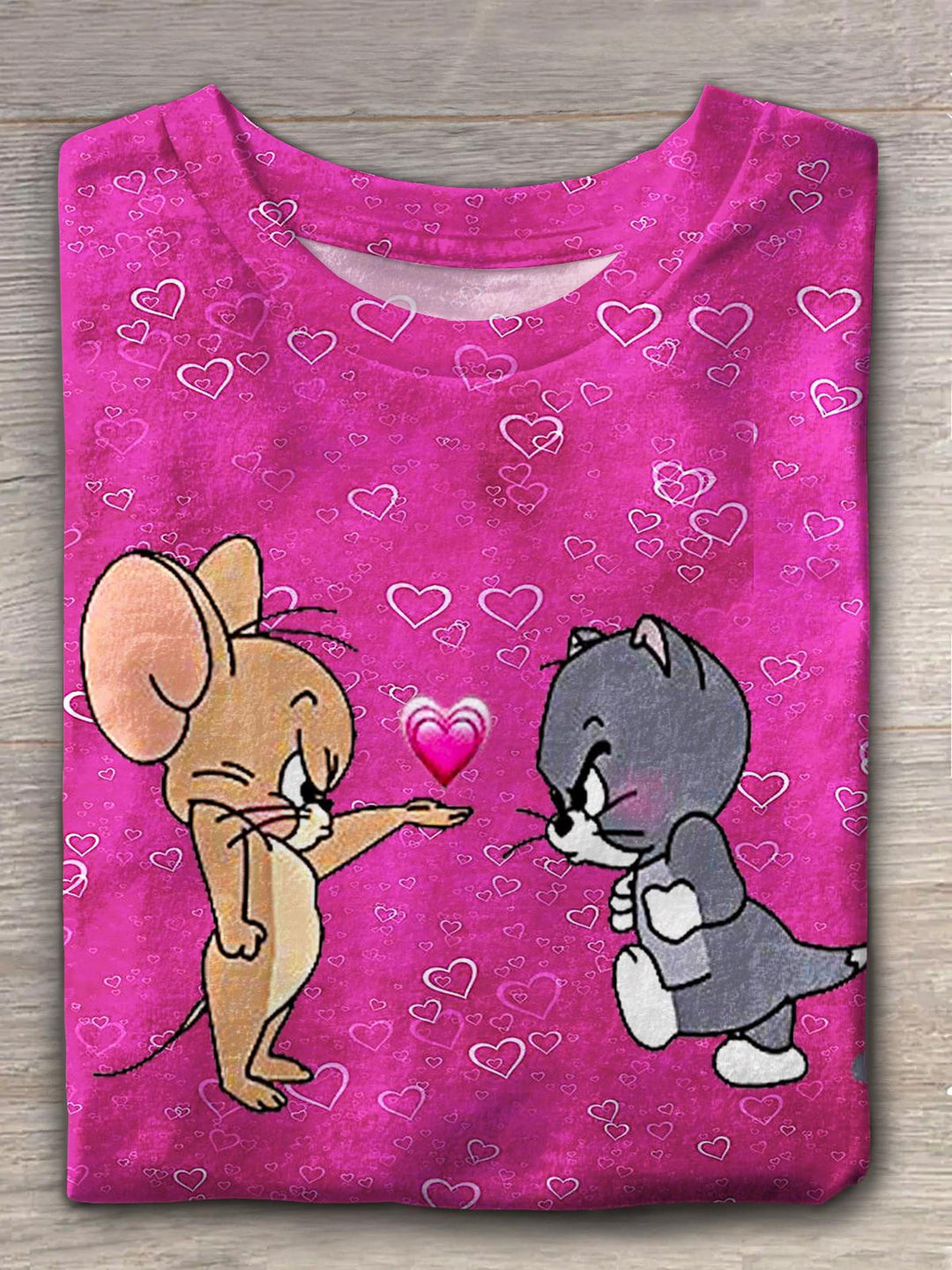 Women's Tom Jerry Valentine's Day Printed Crew Neck T-shirt