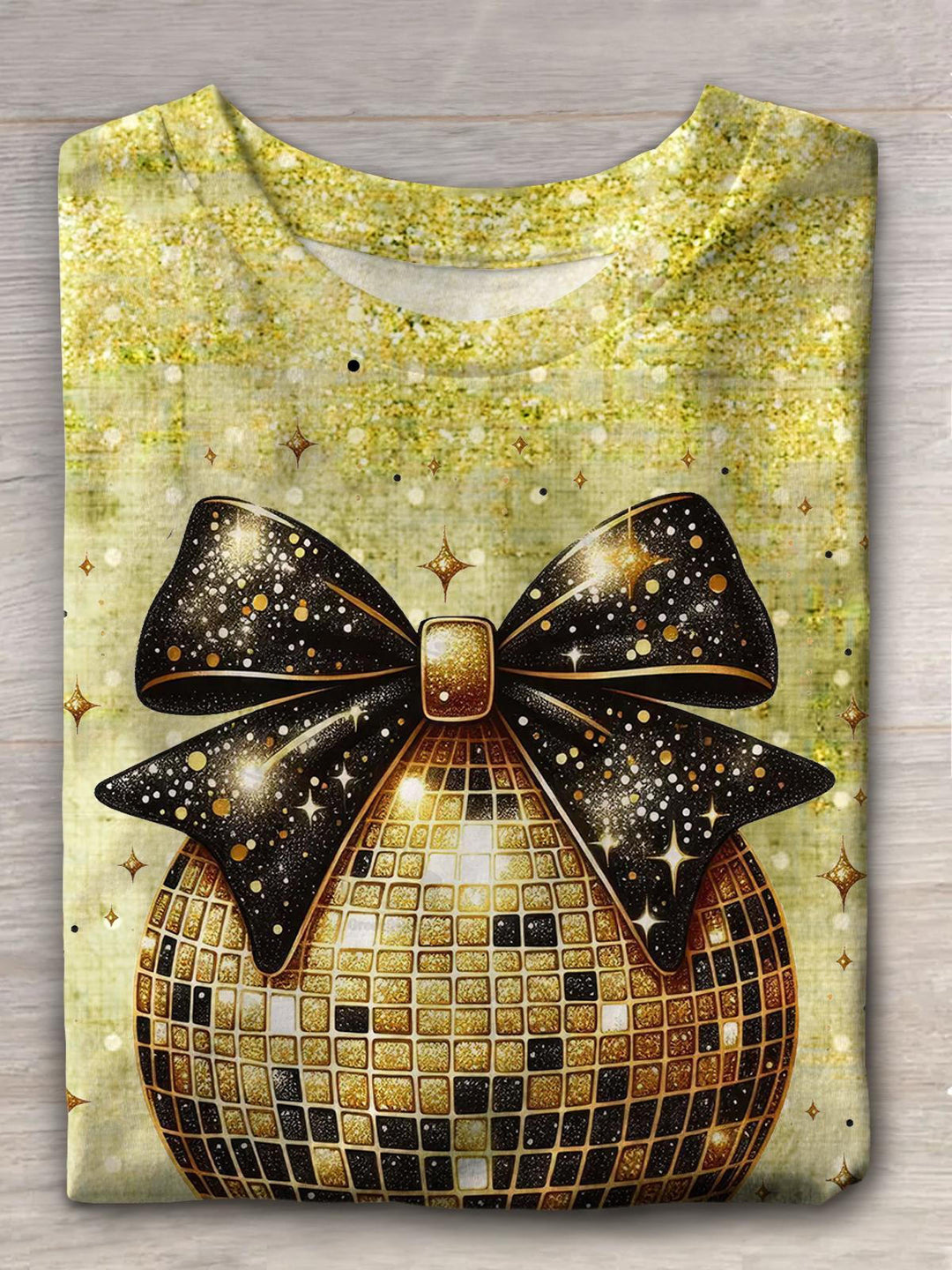 Women's Valentine's Day Cute Bow Planet Faux Sequin Printed Casual T-shirt