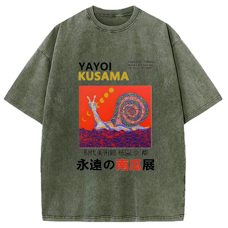 Yayoi Kusama Snail Vintage Design Washed Crew Neck T-Shirt