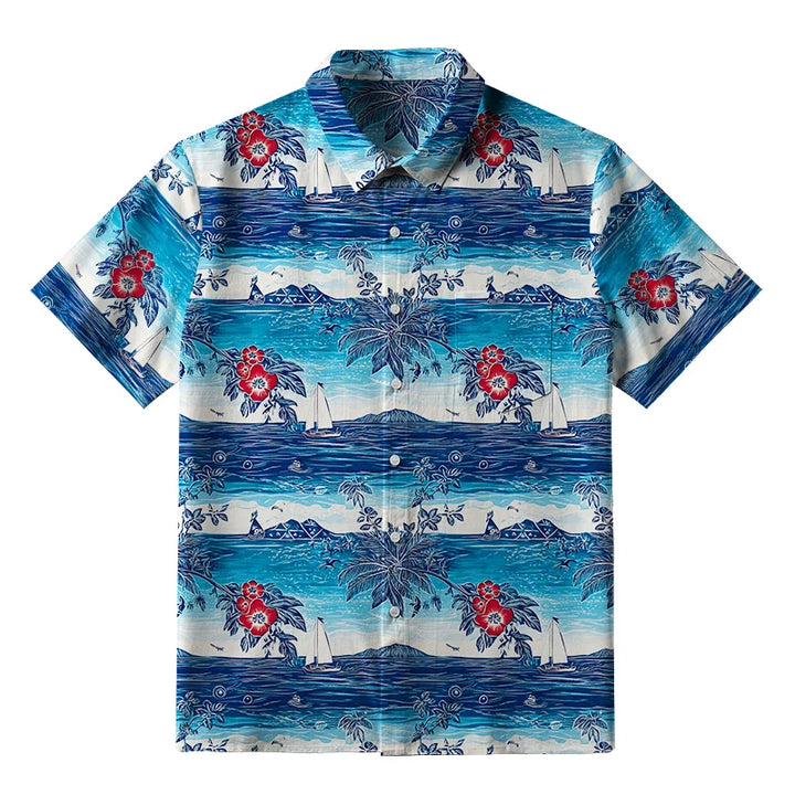 Seaside Floral And Sailboats Button-up Shirt