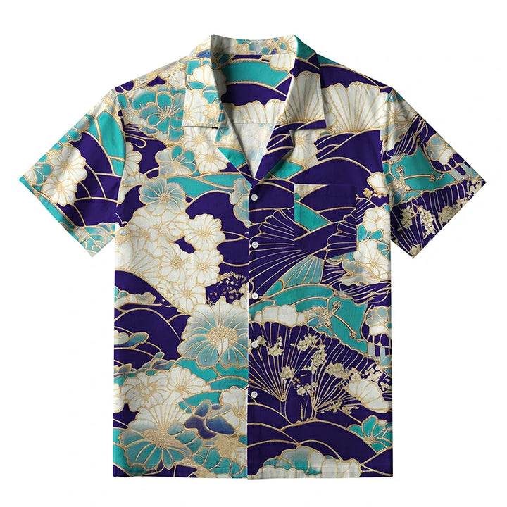 Gold Stroke Flowers Aloha Hawaiian Shirt
