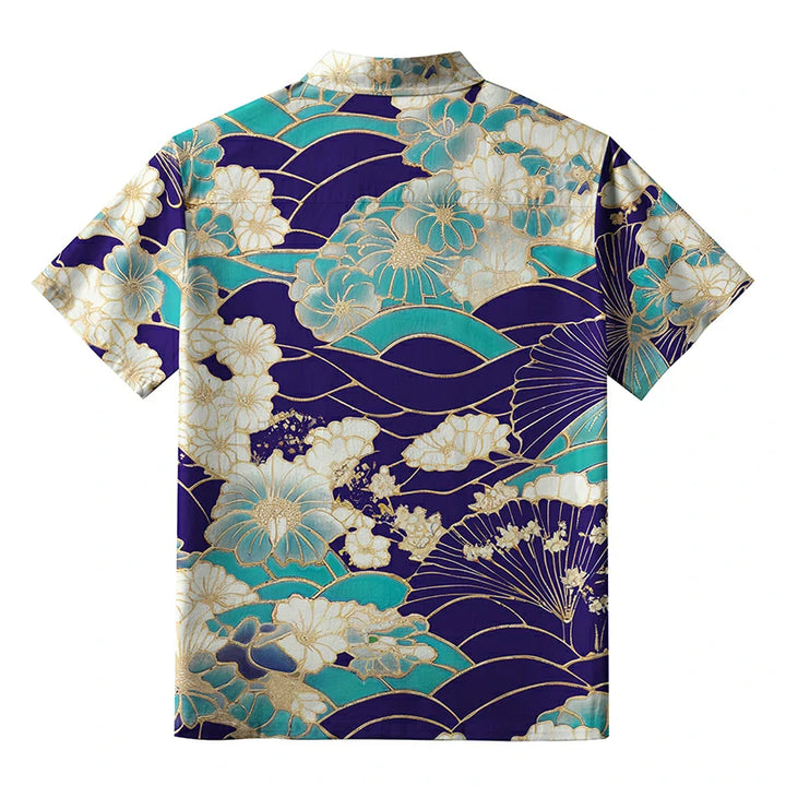 Gold Stroke Flowers Aloha Hawaiian Shirt