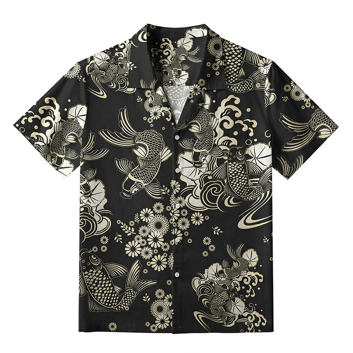 Elegant Koi Floral Aloha Hawaiian Shirt
