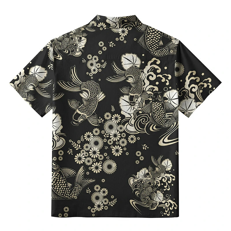 Elegant Koi Floral Aloha Hawaiian Shirt