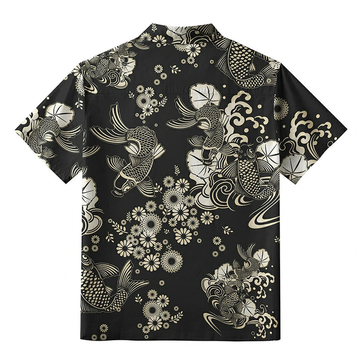 Elegant Koi Floral Aloha Hawaiian Shirt