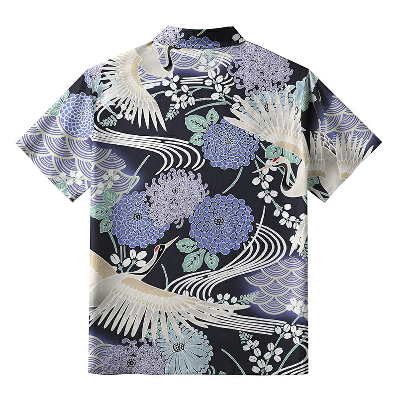 Cranes And Blooms Button-up Shirt