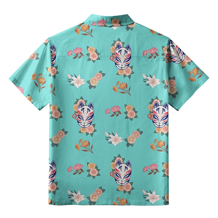 Fox Mask With Flowers Button-up Shirt