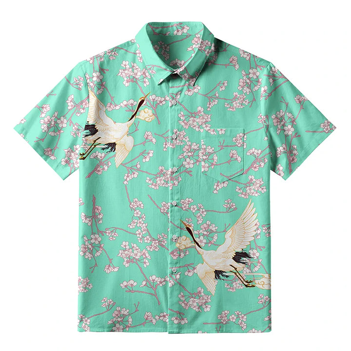 Cranes And Sakura Button-up Shirt