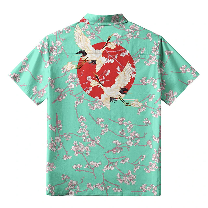 Cranes And Sakura Button-up Shirt